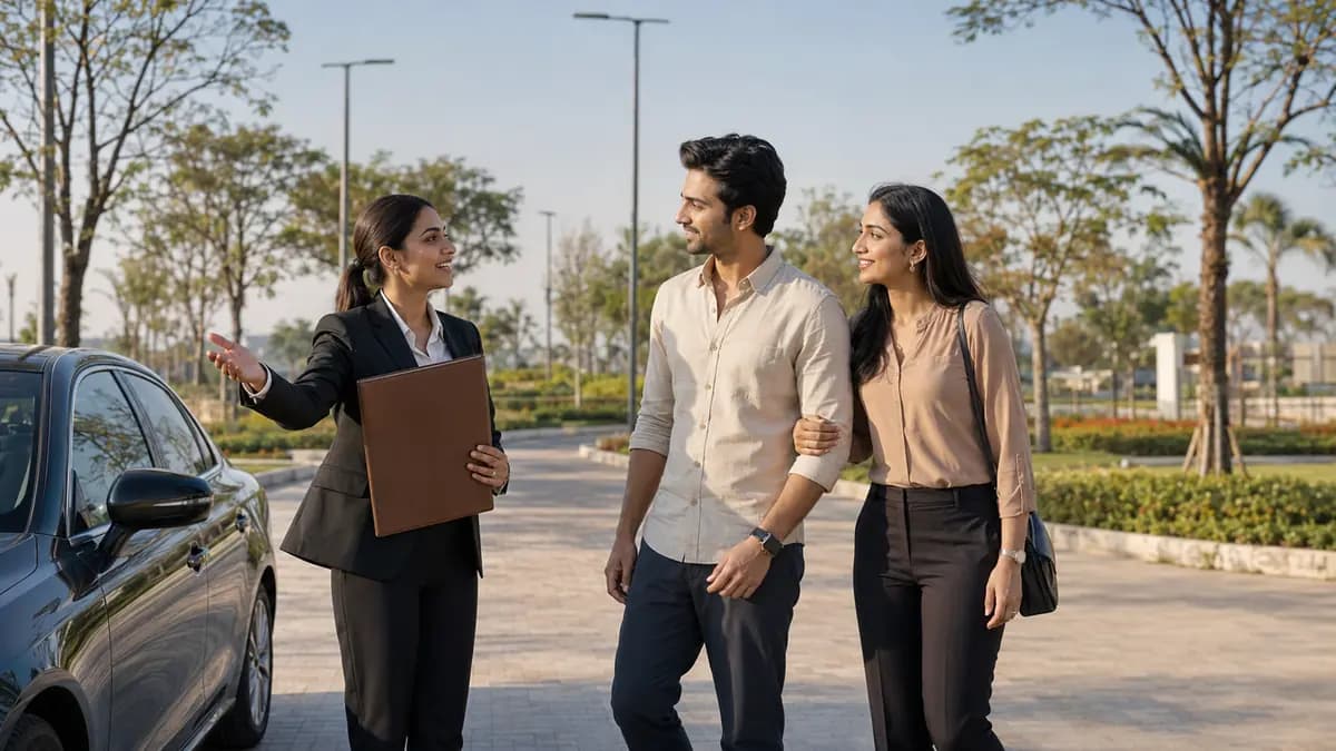 Site representative assisting a couple during a planned township visit
