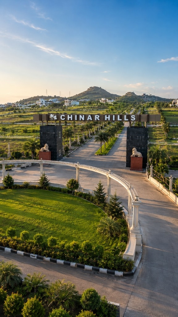 Chinar Hills township entrance gate - aerial view, Indore Bypass