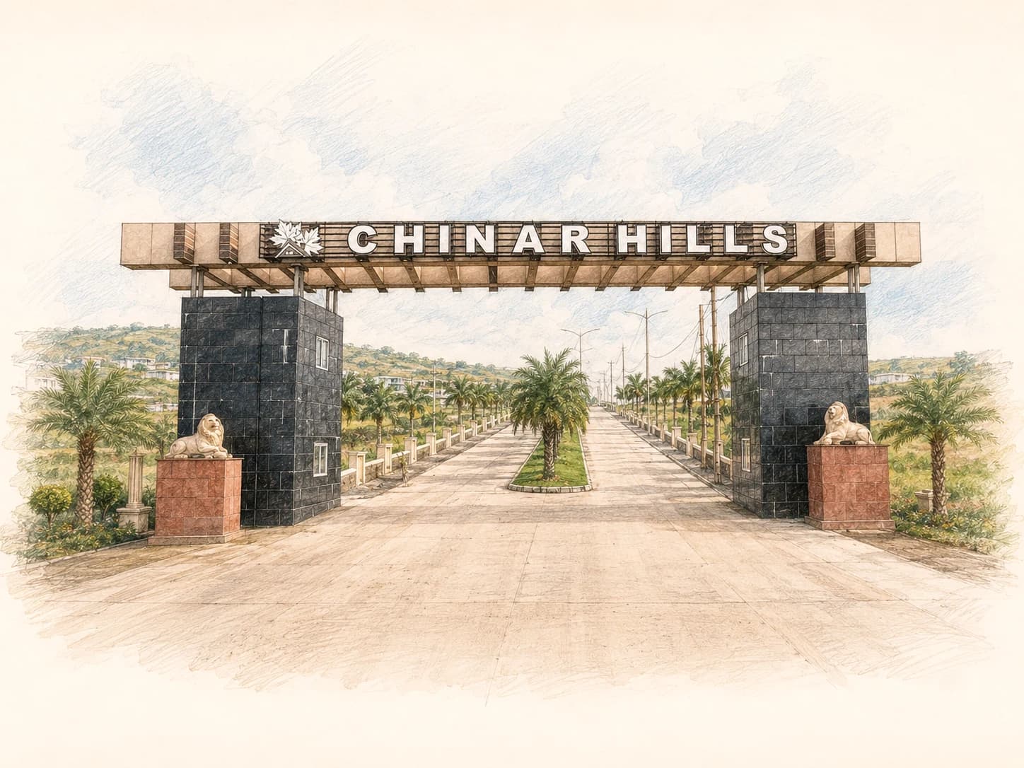 Landscaped Chinar Hills entrance and residential approach